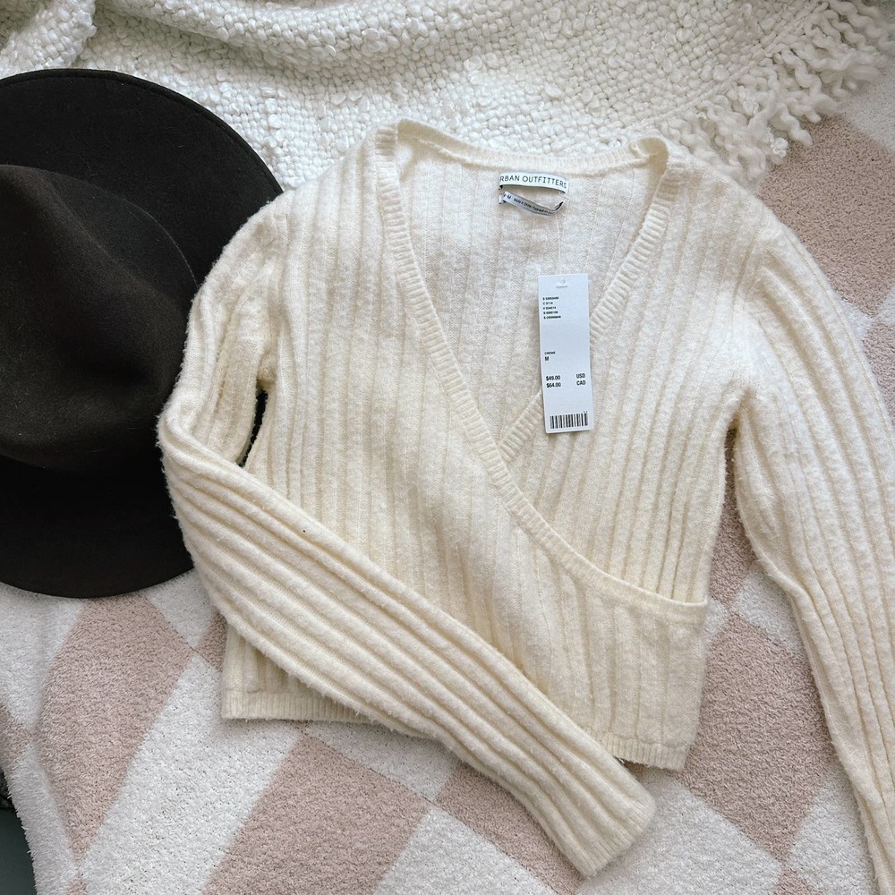 NWT Urban Outfitters White stripe v-neck sweater